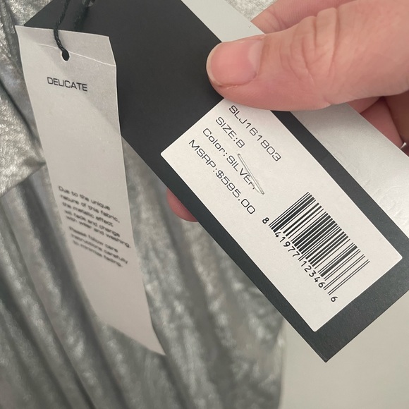 NWT Halston Heritage Strapless Metallic Silver Formal Ball Gown Dress Size 8 - Picture 9 of 15